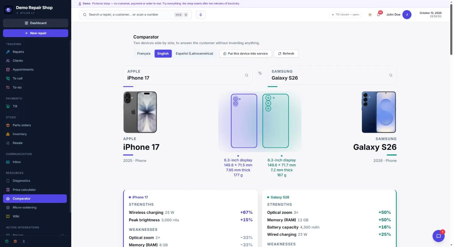 Atlas L1 comparator: iPhone 17 versus Galaxy S26