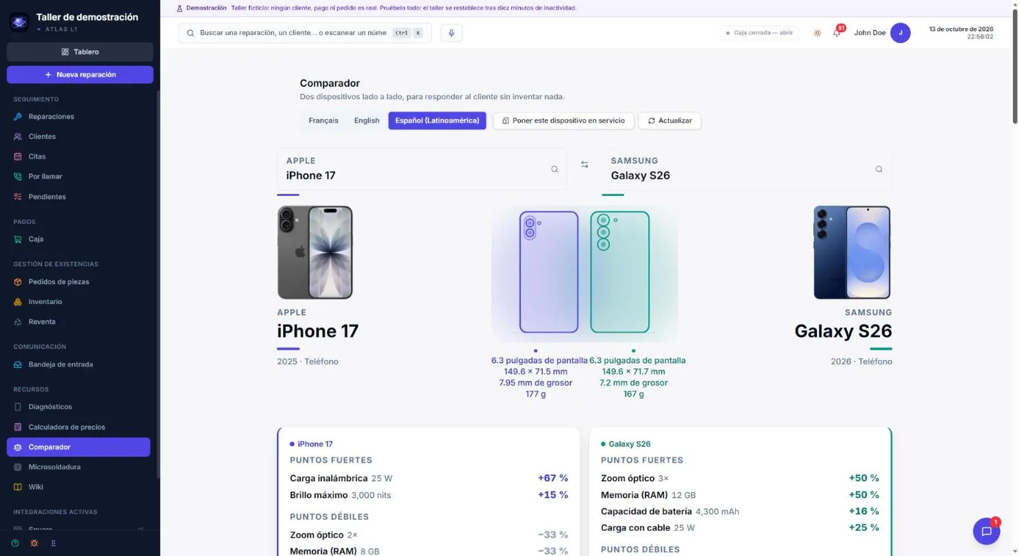 Comparador de Atlas L1: iPhone 17 frente al Galaxy S26