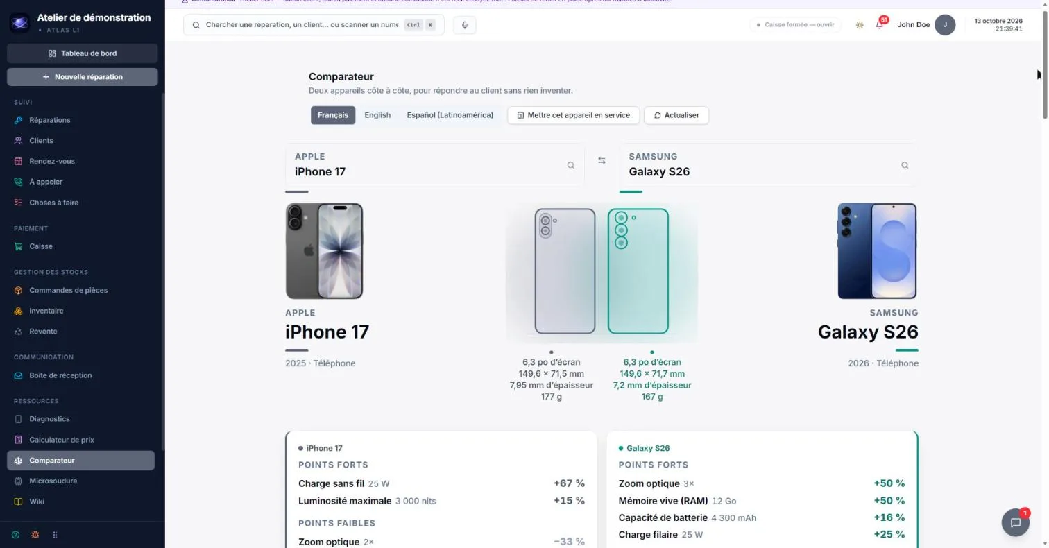 Comparateur d'Atlas L1 : iPhone 17 face au Galaxy S26